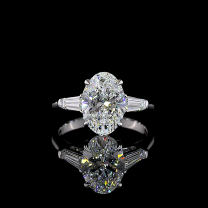 3.55 CTTW Oval Lab Grown Diamond 3 Stones Ring Sz. 7 (F Color and VS1 Clarity)