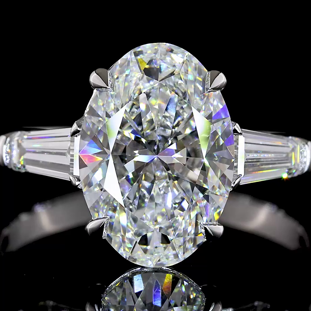 3.55 CTTW Oval Lab Grown Diamond 3 Stones Ring Sz. 7 (F Color and VS1 Clarity)