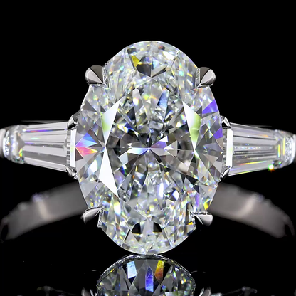 3.55 CTTW Oval Lab Grown Diamond 3 Stones Ring Sz. 7 (F Color and VS1 Clarity)