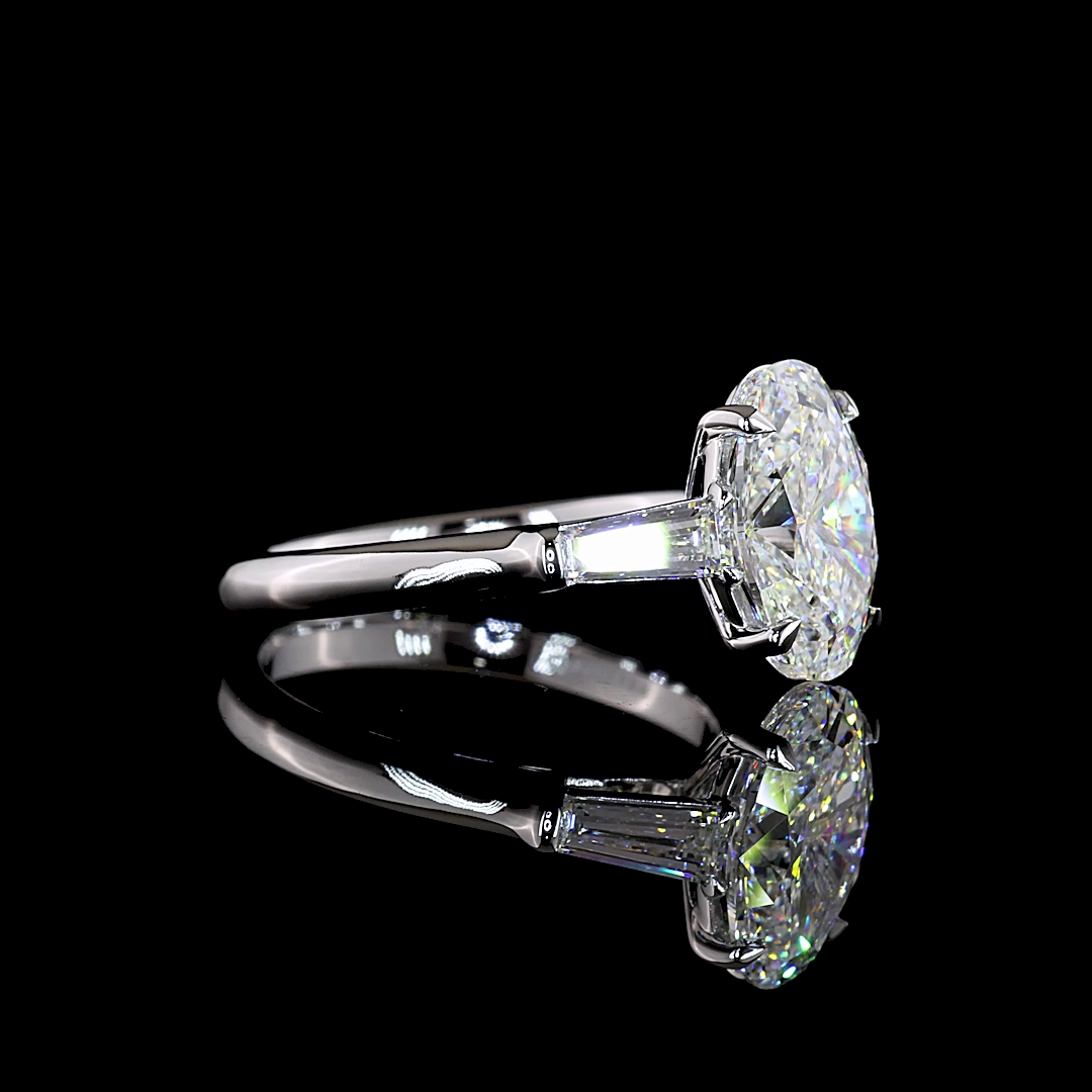 3.55 CTTW Oval Lab Grown Diamond 3 Stones Ring Sz. 7 (F Color and VS1 Clarity)