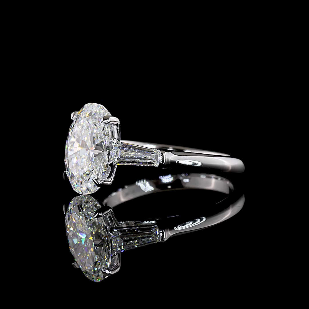 3.55 CTTW Oval Lab Grown Diamond 3 Stones Ring Sz. 7 (F Color and VS1 Clarity)
