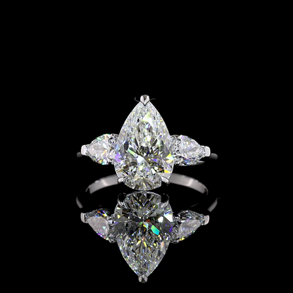 3.85 CTTW Pear Lab Grown Diamond 3 Stones Ring Sz. 7 (F Color and VS1 Clarity)
