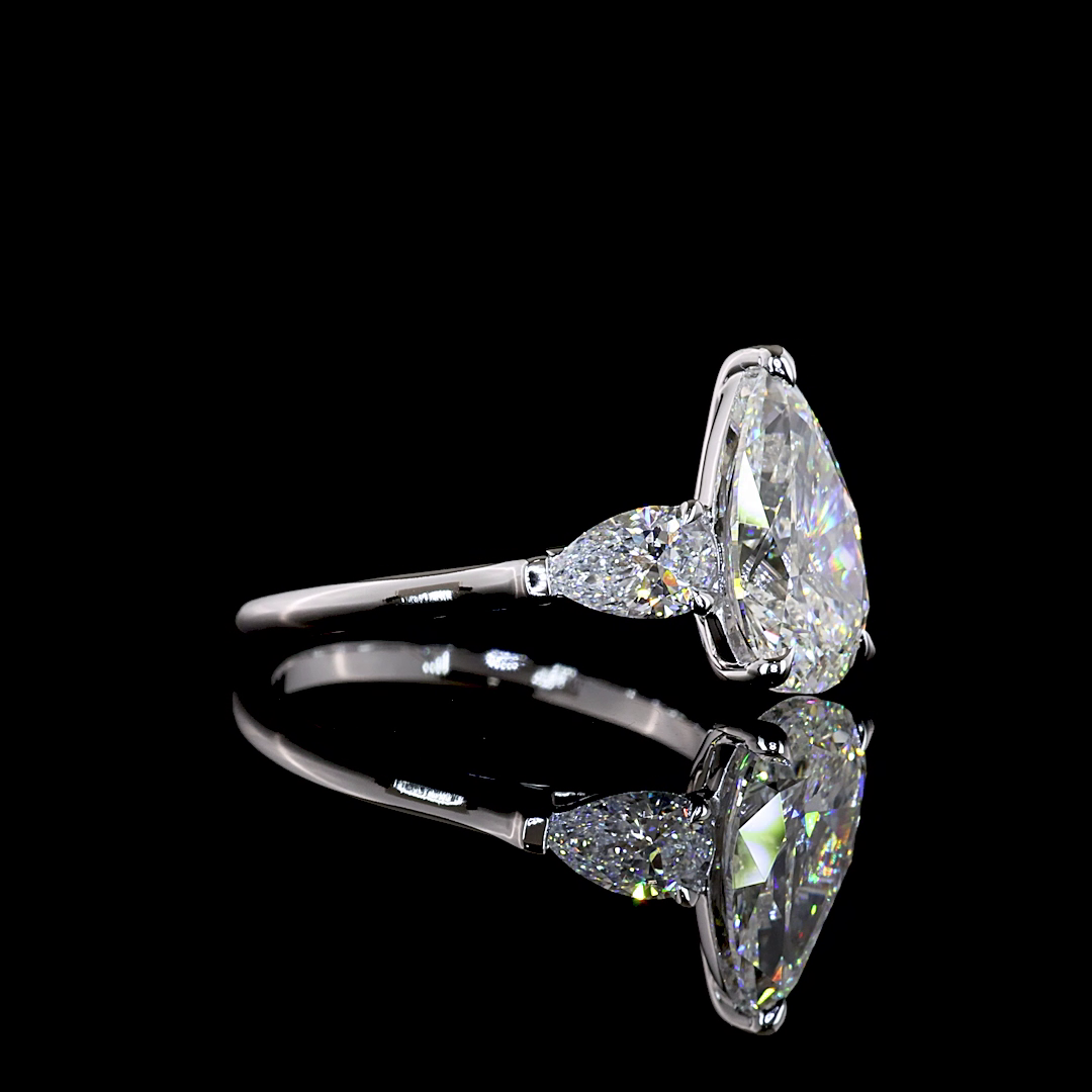 3.85 CTTW Pear Lab Grown Diamond 3 Stones Ring Sz. 7 (F Color and VS1 Clarity)