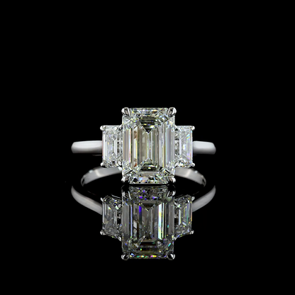 4.12 CTTW Emerald Lab Grown Diamond 3 Stones Ring Sz. 7 (E Color and VS1 Clarity)