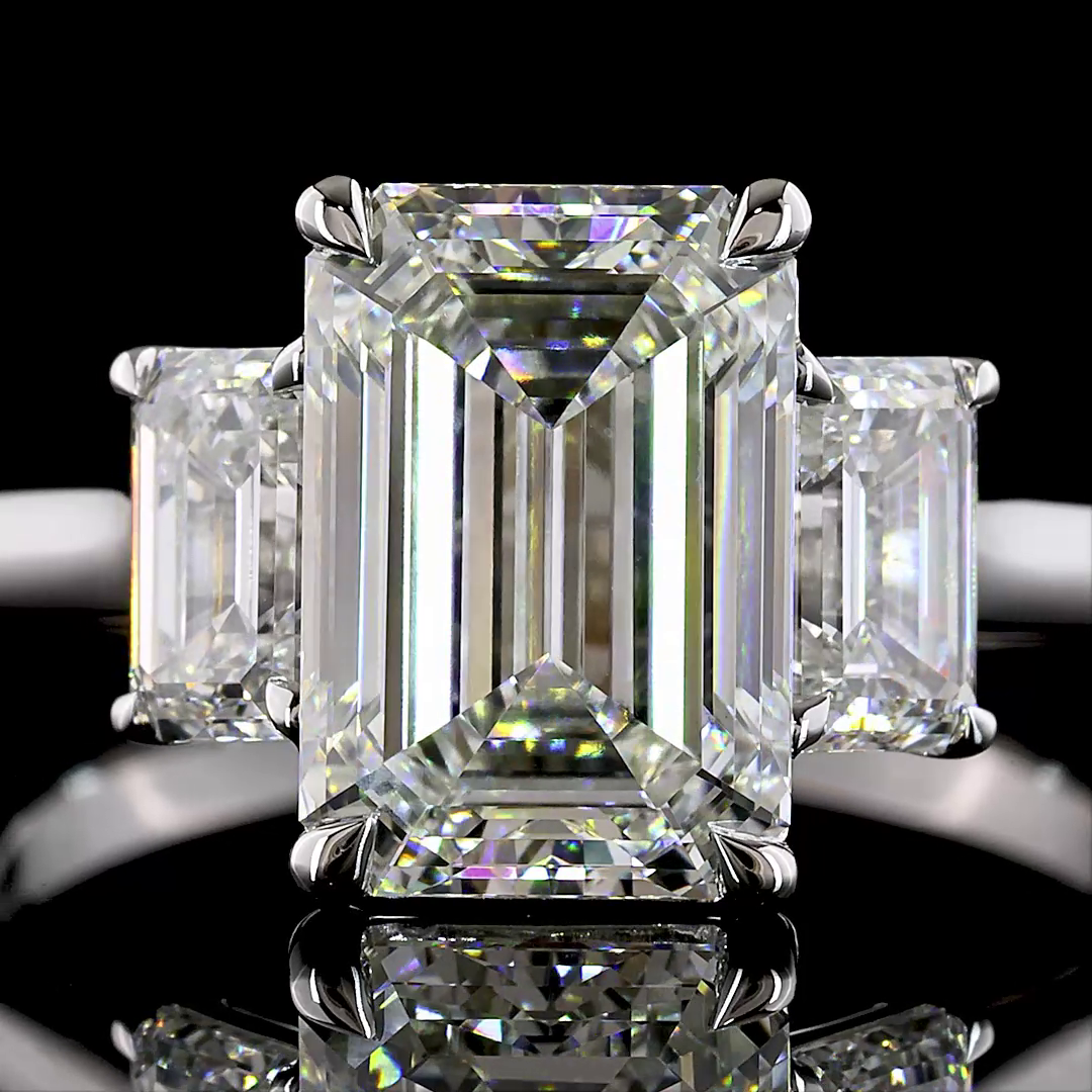4.12 CTTW Emerald Lab Grown Diamond 3 Stones Ring Sz. 7 (E Color and VS1 Clarity)