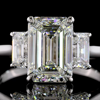 4.12 CTTW Emerald Lab Grown Diamond 3 Stones Ring Sz. 7 (E Color and VS1 Clarity)