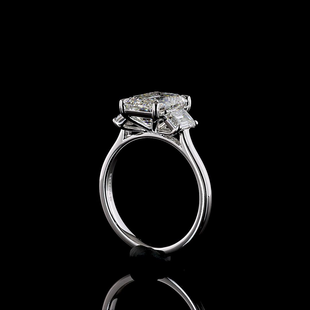 4.12 CTTW Emerald Lab Grown Diamond 3 Stones Ring Sz. 7 (E Color and VS1 Clarity)