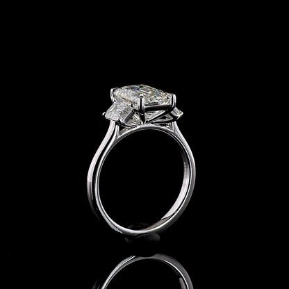 4.12 CTTW Emerald Lab Grown Diamond 3 Stones Ring Sz. 7 (E Color and VS1 Clarity)