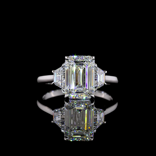 3.78 CTTW Emerald Lab Grown Diamond 3 Stones Ring Sz. 7 (E Color and VS1 Clarity)