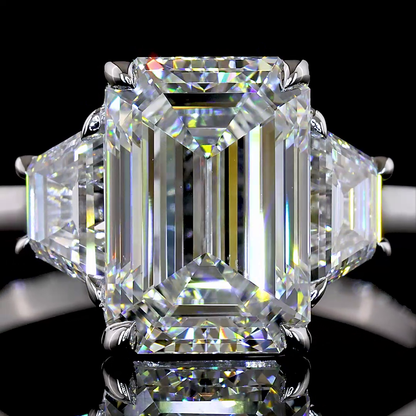 3.78 CTTW Emerald Lab Grown Diamond 3 Stones Ring Sz. 7 (E Color and VS1 Clarity)