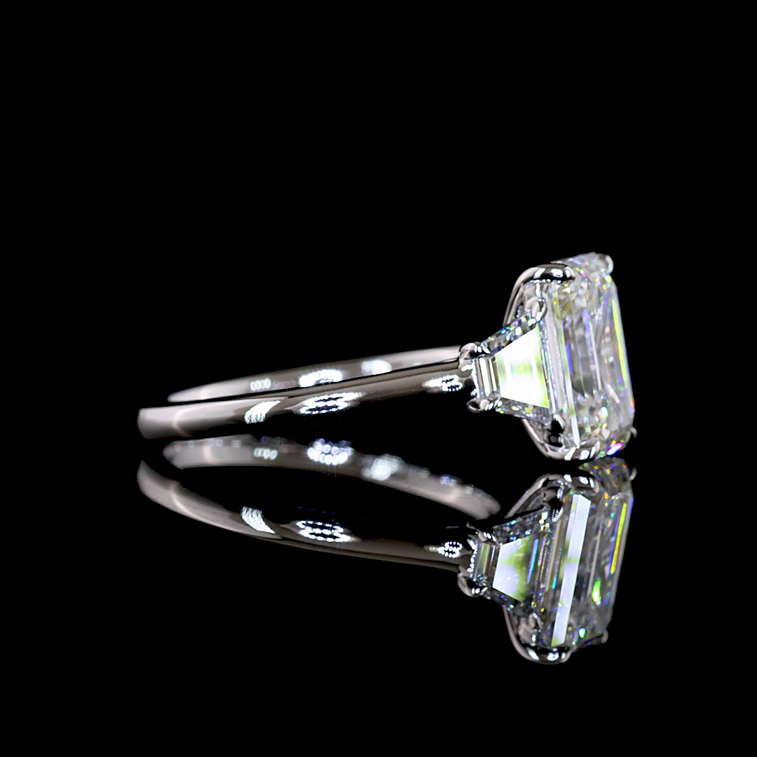 3.78 CTTW Emerald Lab Grown Diamond 3 Stones Ring Sz. 7 (E Color and VS1 Clarity)