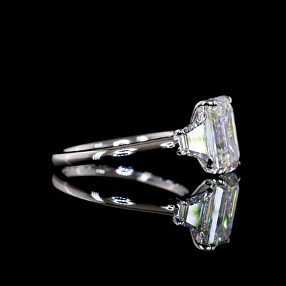 3.78 CTTW Emerald Lab Grown Diamond 3 Stones Ring Sz. 7 (E Color and VS1 Clarity)