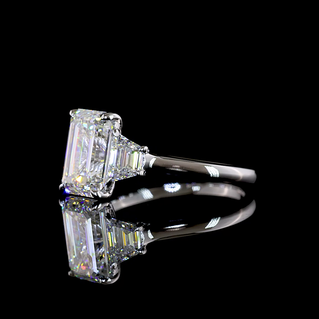 3.78 CTTW Emerald Lab Grown Diamond 3 Stones Ring Sz. 7 (E Color and VS1 Clarity)