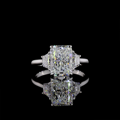 3.85 CTTW Radiant Lab Grown Diamond 3 Stones Ring Sz. 7 (E Color and VS1 Clarity)