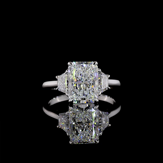 3.85 CTTW Radiant Lab Grown Diamond 3 Stones Ring Sz. 7 (E Color and VS1 Clarity)