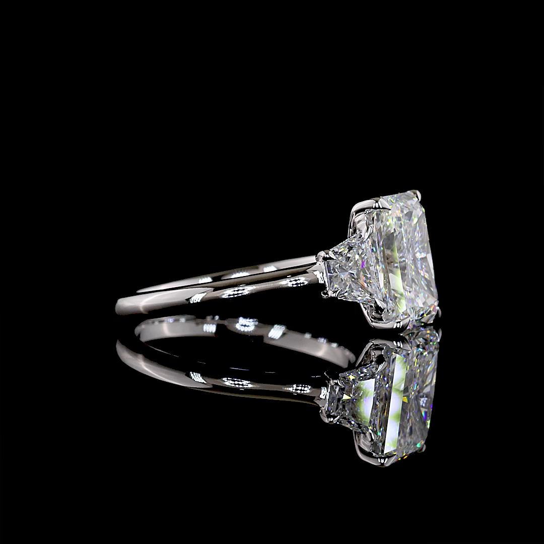 3.85 CTTW Radiant Lab Grown Diamond 3 Stones Ring Sz. 7 (E Color and VS1 Clarity)