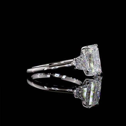 3.85 CTTW Radiant Lab Grown Diamond 3 Stones Ring Sz. 7 (E Color and VS1 Clarity)