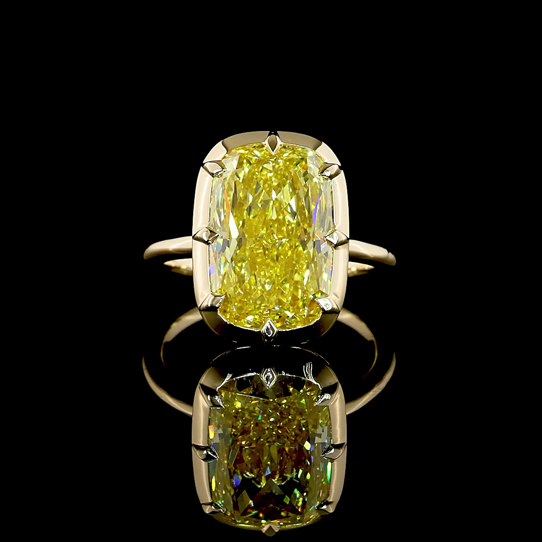 6.61 CT Cushion Modified Lab Grown Diamond Solitaire Ring Sz. 5 (FV.YL Color and VS1 Clarity)