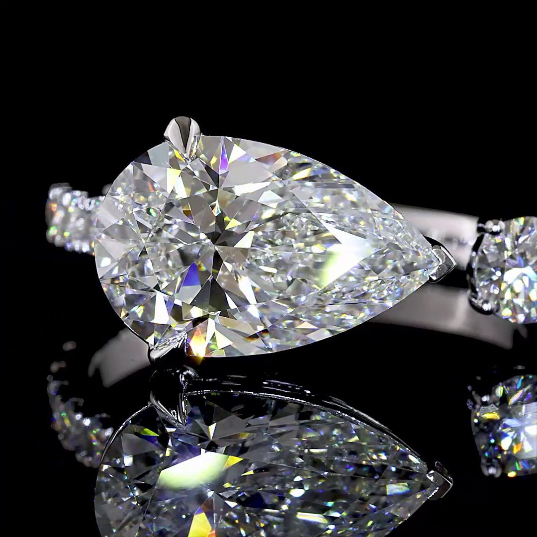 4.02 CTTW Pear Lab Grown Diamond 58 Ring Sz. 6 (E Color and VS1 Clarity)