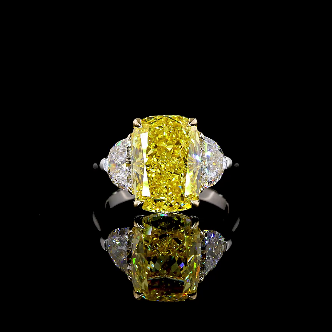 5.99 CTTW Cushion Modified Lab Grown Diamond 3 Stones Ring Sz. 4.75 (FV.YL Color and VS1 Clarity)