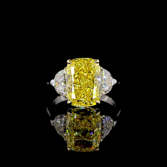 5.99 CTTW Cushion Modified Lab Grown Diamond 3 Stones Ring Sz. 4.75 (FV.YL Color and VS1 Clarity)