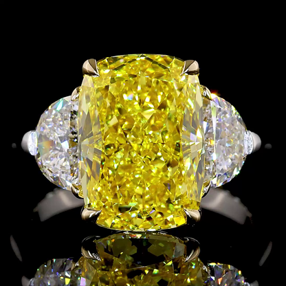 5.99 CTTW Cushion Modified Lab Grown Diamond 3 Stones Ring Sz. 4.75 (FV.YL Color and VS1 Clarity)
