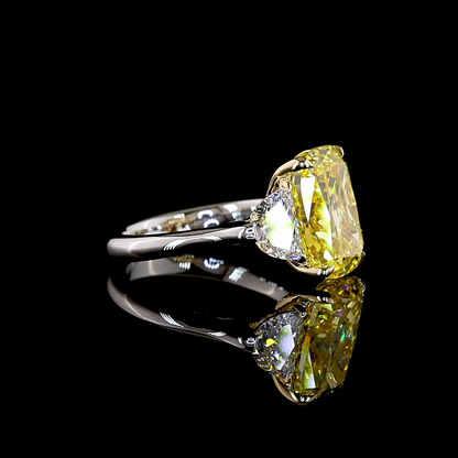 5.99 CTTW Cushion Modified Lab Grown Diamond 3 Stones Ring Sz. 4.75 (FV.YL Color and VS1 Clarity)