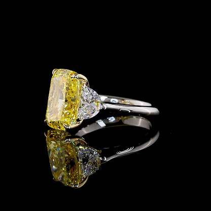 5.99 CTTW Cushion Modified Lab Grown Diamond 3 Stones Ring Sz. 4.75 (FV.YL Color and VS1 Clarity)