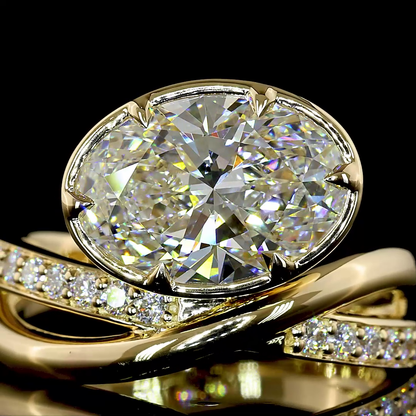 3.30 CTTW Oval Lab Grown Diamond Solitaire Diamond Shank Ring Sz. 6.5 (E Color and VS1 Clarity)