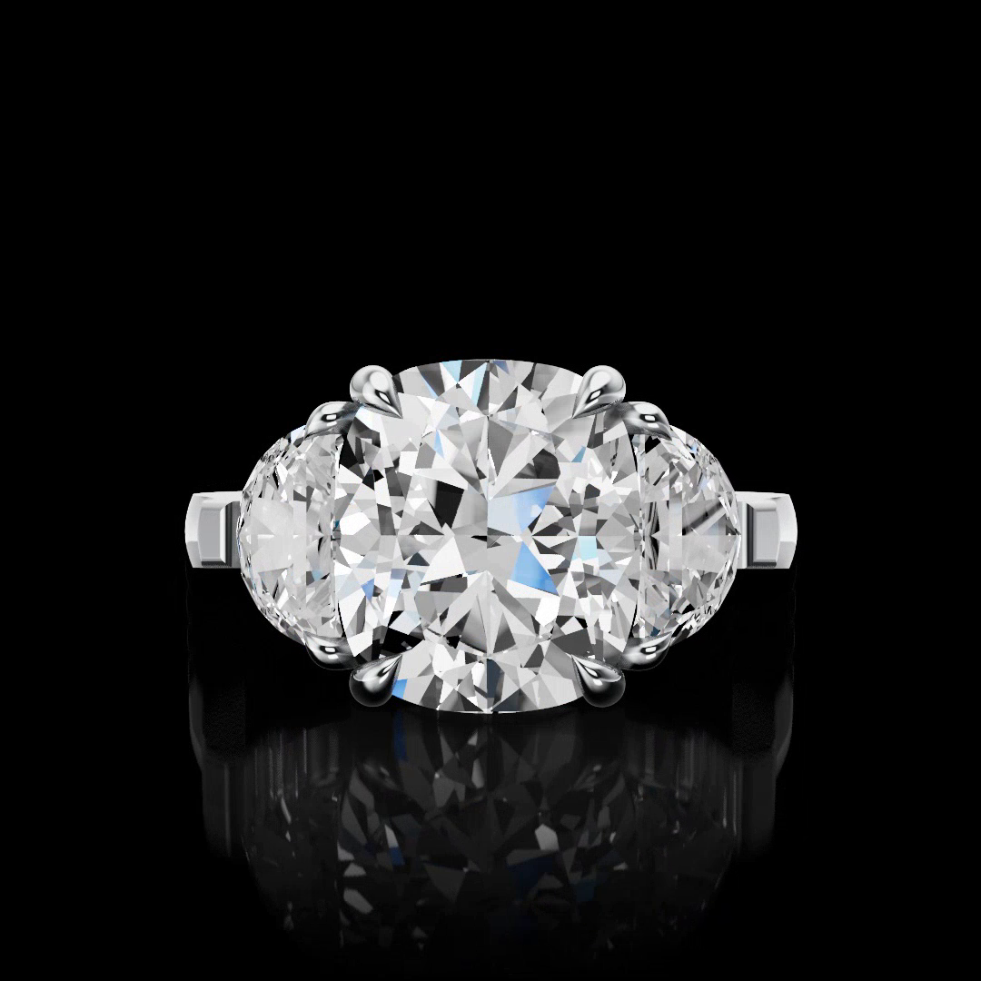 3.03 CTTW Cushion Modified Lab Grown Diamond 3 Stones Ring Sz. 4.25 (F Color and VS2 Clarity)