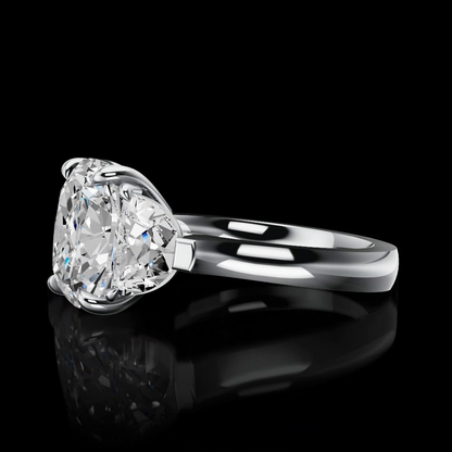 3.03 CTTW Cushion Modified Lab Grown Diamond 3 Stones Ring Sz. 4.25 (F Color and VS2 Clarity)