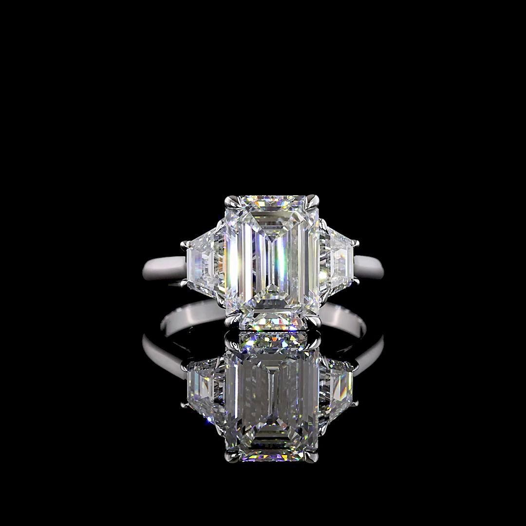 3.95 CTTW Emerald Lab Grown Diamond 3 Stones Ring Sz. 5.5 (E Color and VVS2 Clarity)
