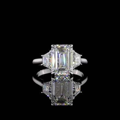 3.95 CTTW Emerald Lab Grown Diamond 3 Stones Ring Sz. 5.5 (E Color and VVS2 Clarity)