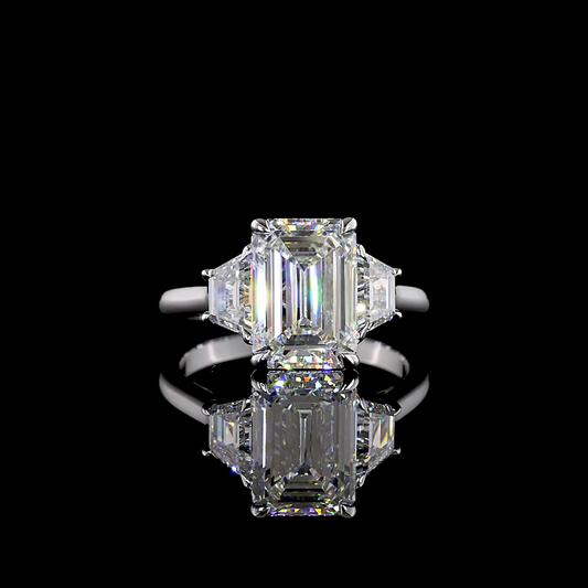 3.95 CTTW Emerald Lab Grown Diamond 3 Stones Ring Sz. 5.5 (E Color and VVS2 Clarity)
