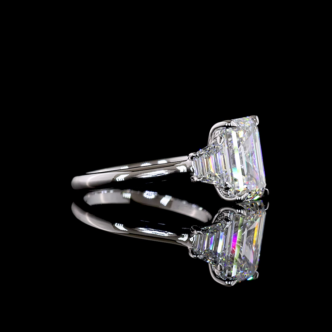 3.95 CTTW Emerald Lab Grown Diamond 3 Stones Ring Sz. 5.5 (E Color and VVS2 Clarity)