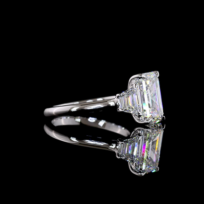 3.95 CTTW Emerald Lab Grown Diamond 3 Stones Ring Sz. 5.5 (E Color and VVS2 Clarity)