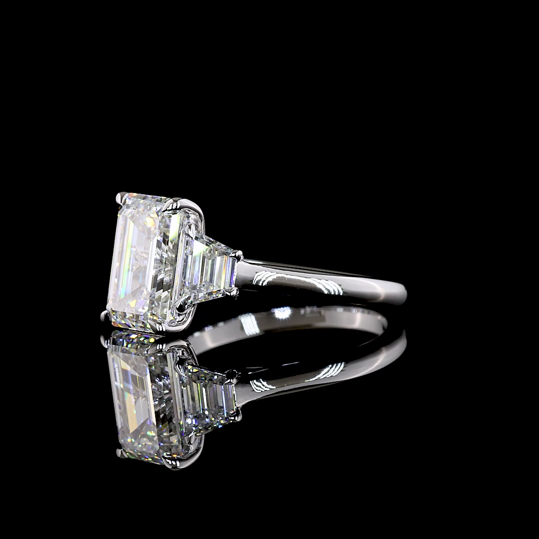 3.95 CTTW Emerald Lab Grown Diamond 3 Stones Ring Sz. 5.5 (E Color and VVS2 Clarity)