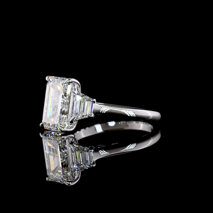 3.95 CTTW Emerald Lab Grown Diamond 3 Stones Ring Sz. 5.5 (E Color and VVS2 Clarity)