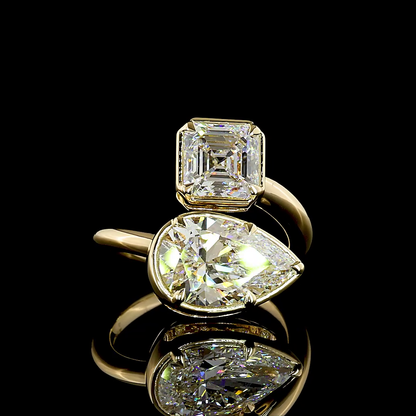 5.64 CTTW Pear Lab Grown Diamond Toi et Moi Ring Sz. 6.5 (F Color and VS1 Clarity)