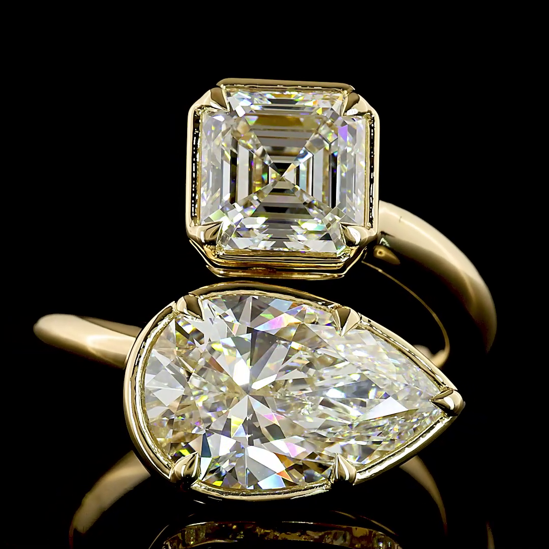 5.64 CTTW Pear Lab Grown Diamond Toi et Moi Ring Sz. 6.5 (F Color and VS1 Clarity)