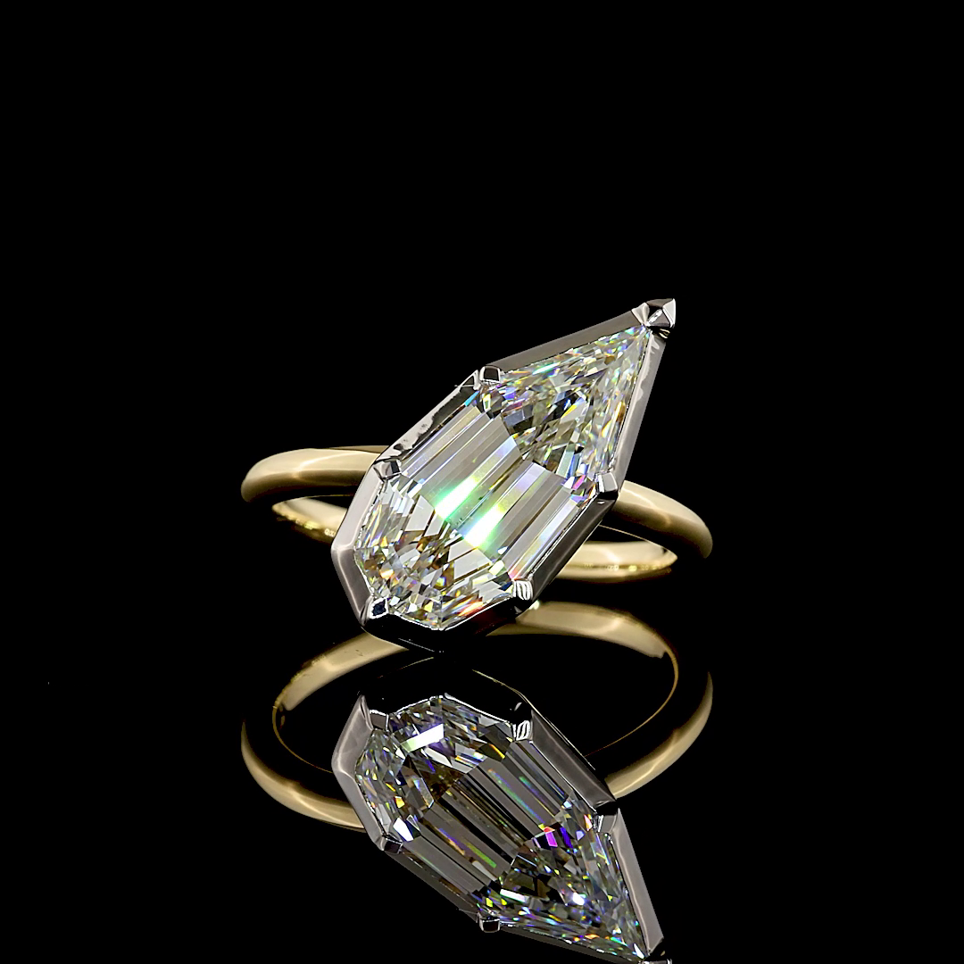 3.65 CT STEP PEAR Lab Grown Diamond Solitaire Ring Sz. 6.5 (F Color and VVS2 Clarity)