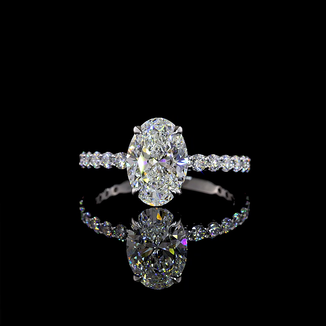2.74 CTTW Oval Lab Grown Diamond Solitaire Diamond Shank Ring Sz. 7 (F Color and VS1 Clarity)