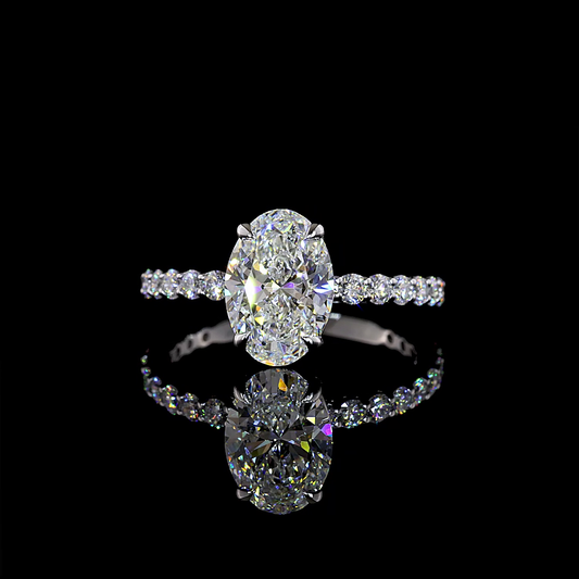 2.74 CTTW Oval Lab Grown Diamond Solitaire Diamond Shank Ring Sz. 7 (F Color and VS1 Clarity)