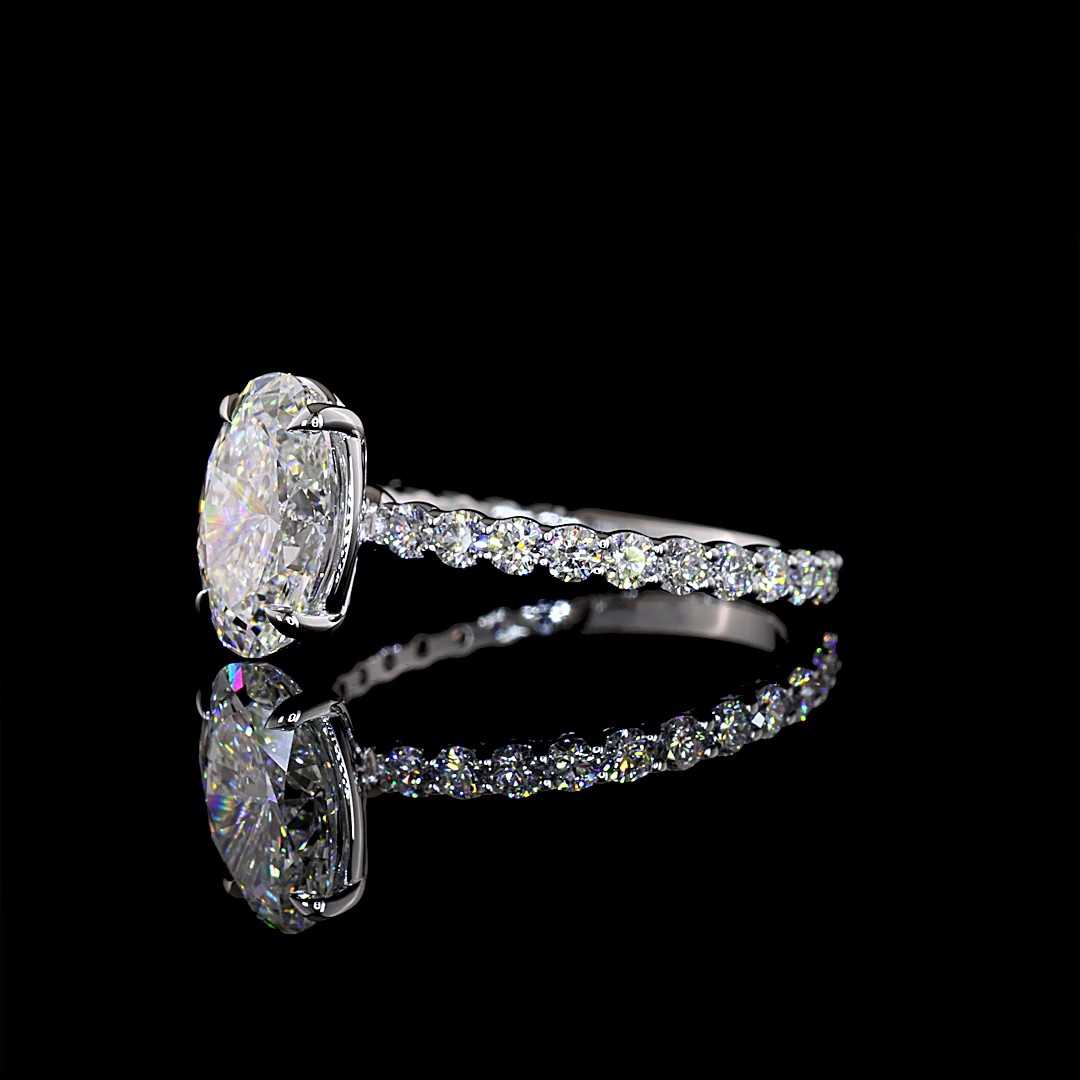 2.74 CTTW Oval Lab Grown Diamond Solitaire Diamond Shank Ring Sz. 7 (F Color and VS1 Clarity)