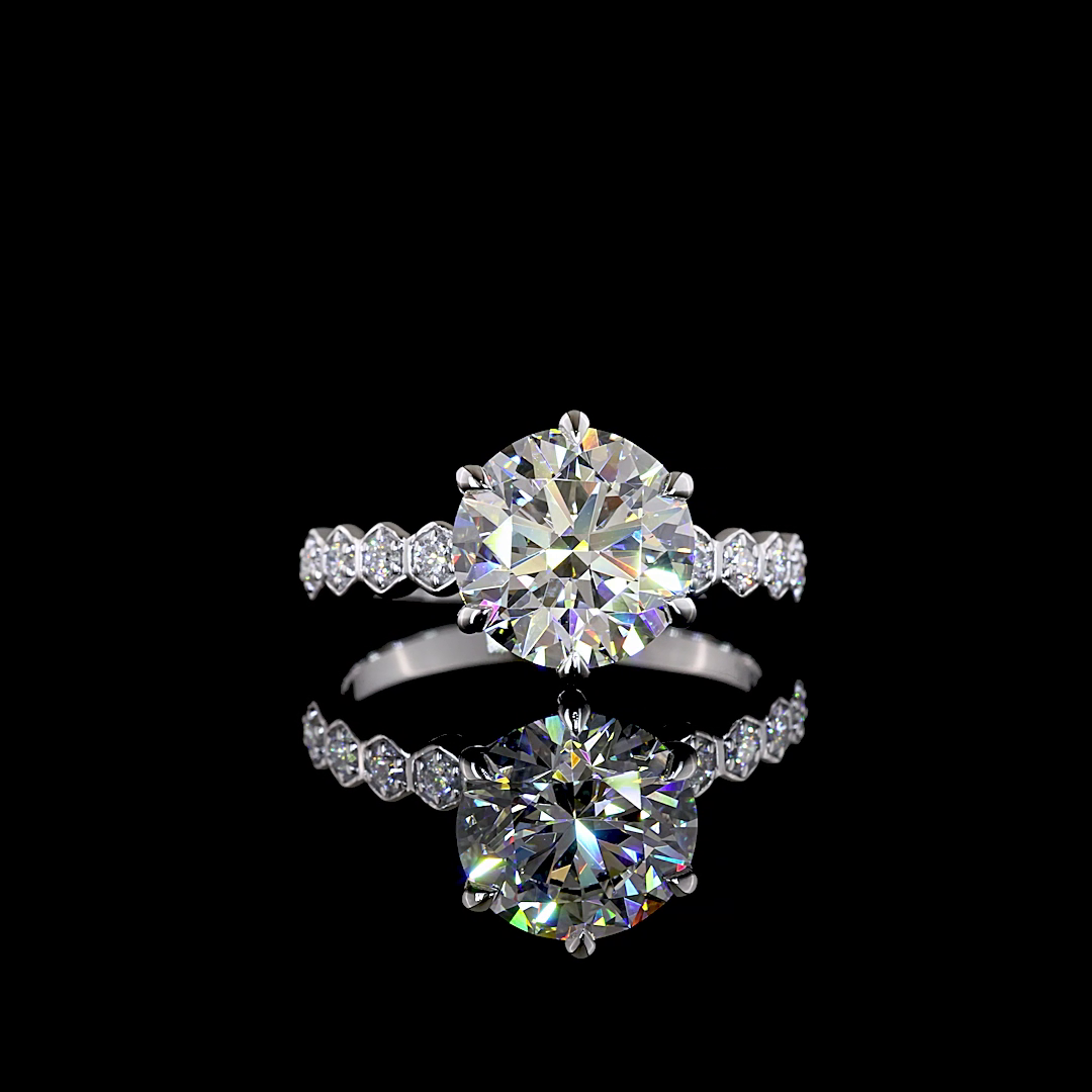 3.04 CTTW Round Lab Grown Diamond Solitaire Diamond Shank Ring Sz. 6 (E Color and VS1 Clarity)