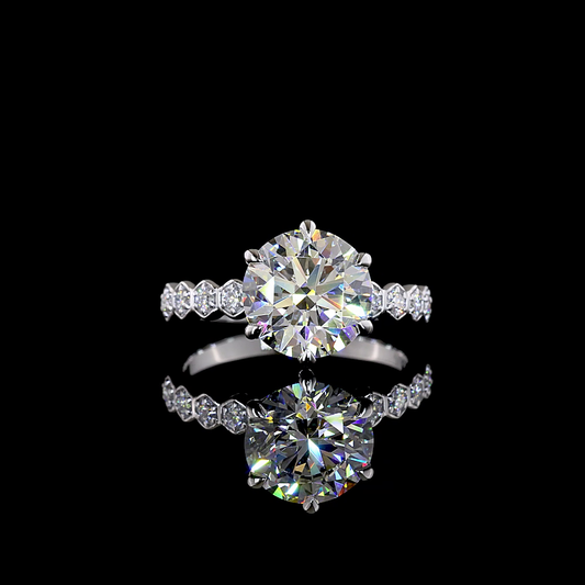 3.04 CTTW Round Lab Grown Diamond Solitaire Diamond Shank Ring Sz. 6 (E Color and VS1 Clarity)