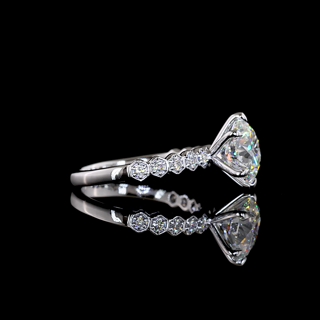 3.04 CTTW Round Lab Grown Diamond Solitaire Diamond Shank Ring Sz. 6 (E Color and VS1 Clarity)