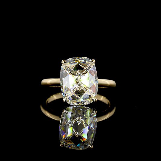 4.09 CT Rose Cut Cushion Lab Grown Diamond Solitaire Ring Sz. 7 (E Color and VVS2 Clarity)