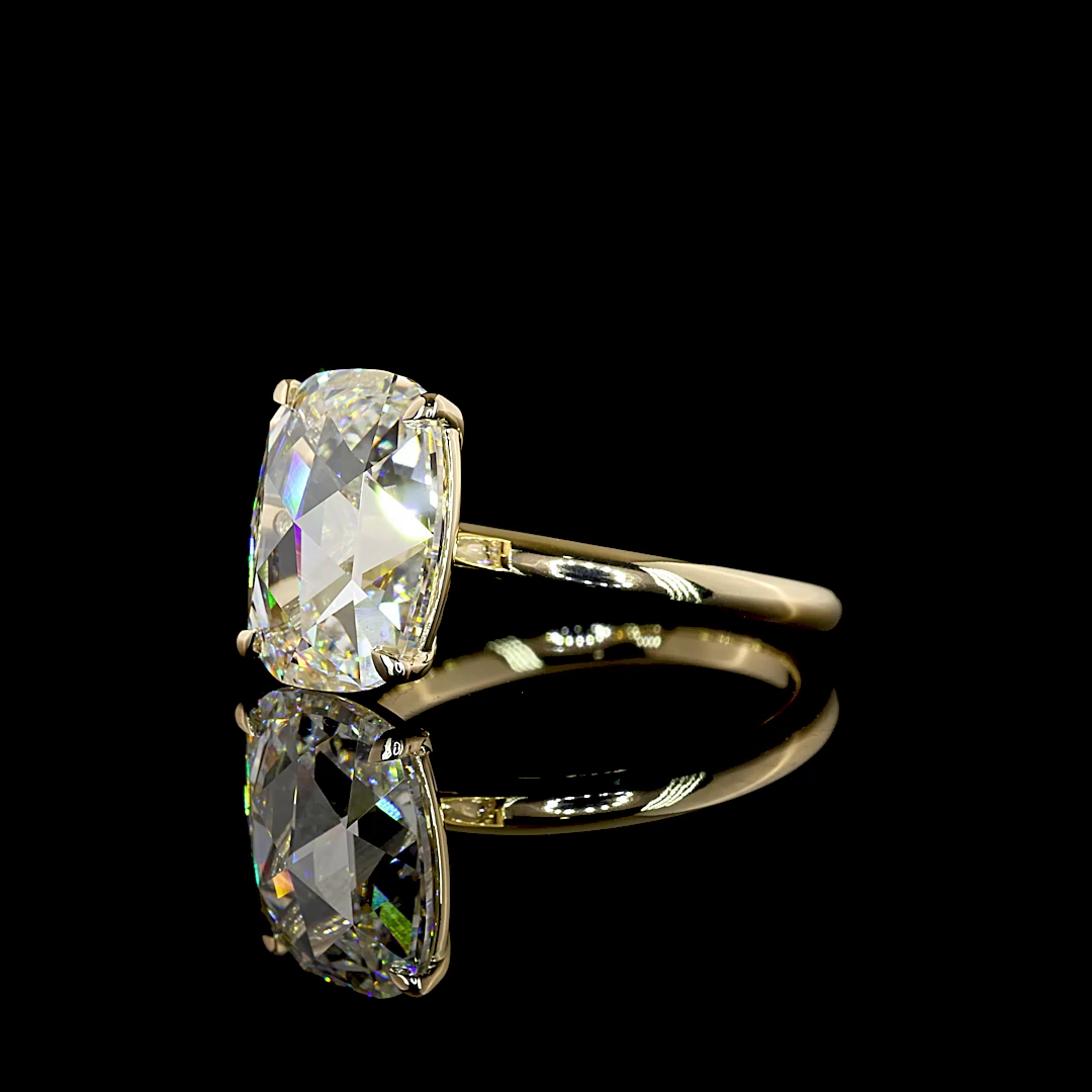 4.09 CT Rose Cut Cushion Lab Grown Diamond Solitaire Ring Sz. 7 (E Color and VVS2 Clarity)