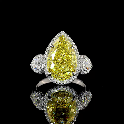 9.11 CTTW Pear Lab Grown Diamond Special Ring Sz. 6.5 (FV.YL Color and VS2 Clarity)